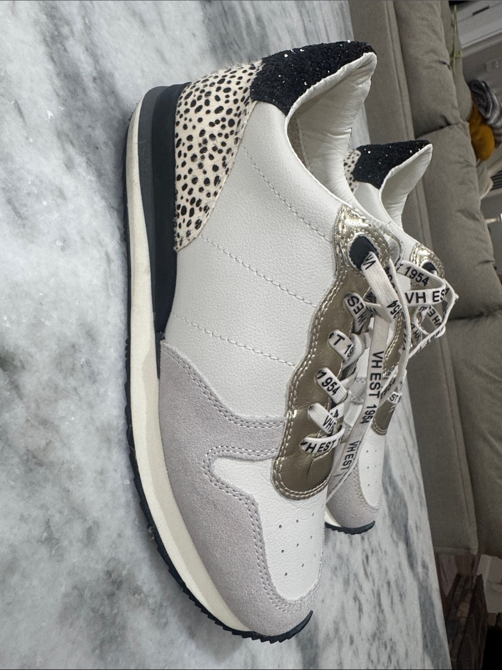 Vintage Havana White Sneakers with Gold & Black Accents
